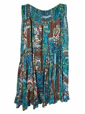 Caleooa Boho Paisley Patchwork Midi Skirt Sz Large Flowy Lined Hippie Gypsy
